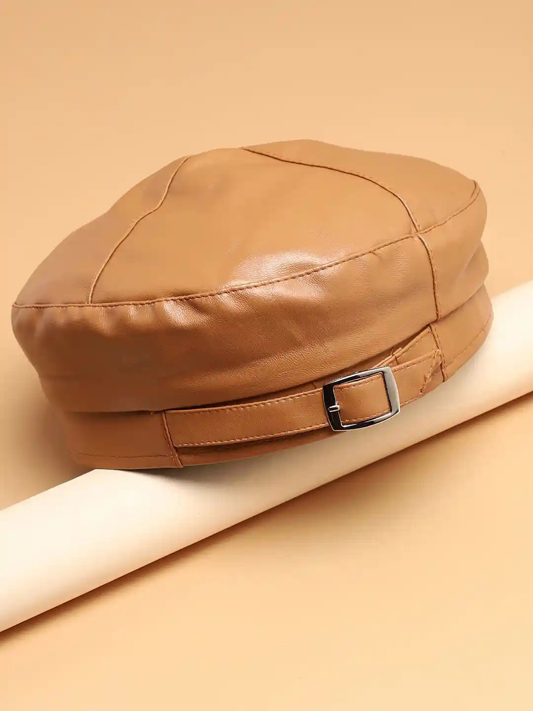 Buy HAUTE SAUCE Women Brown Solid Buckled Beret Cap Hat for