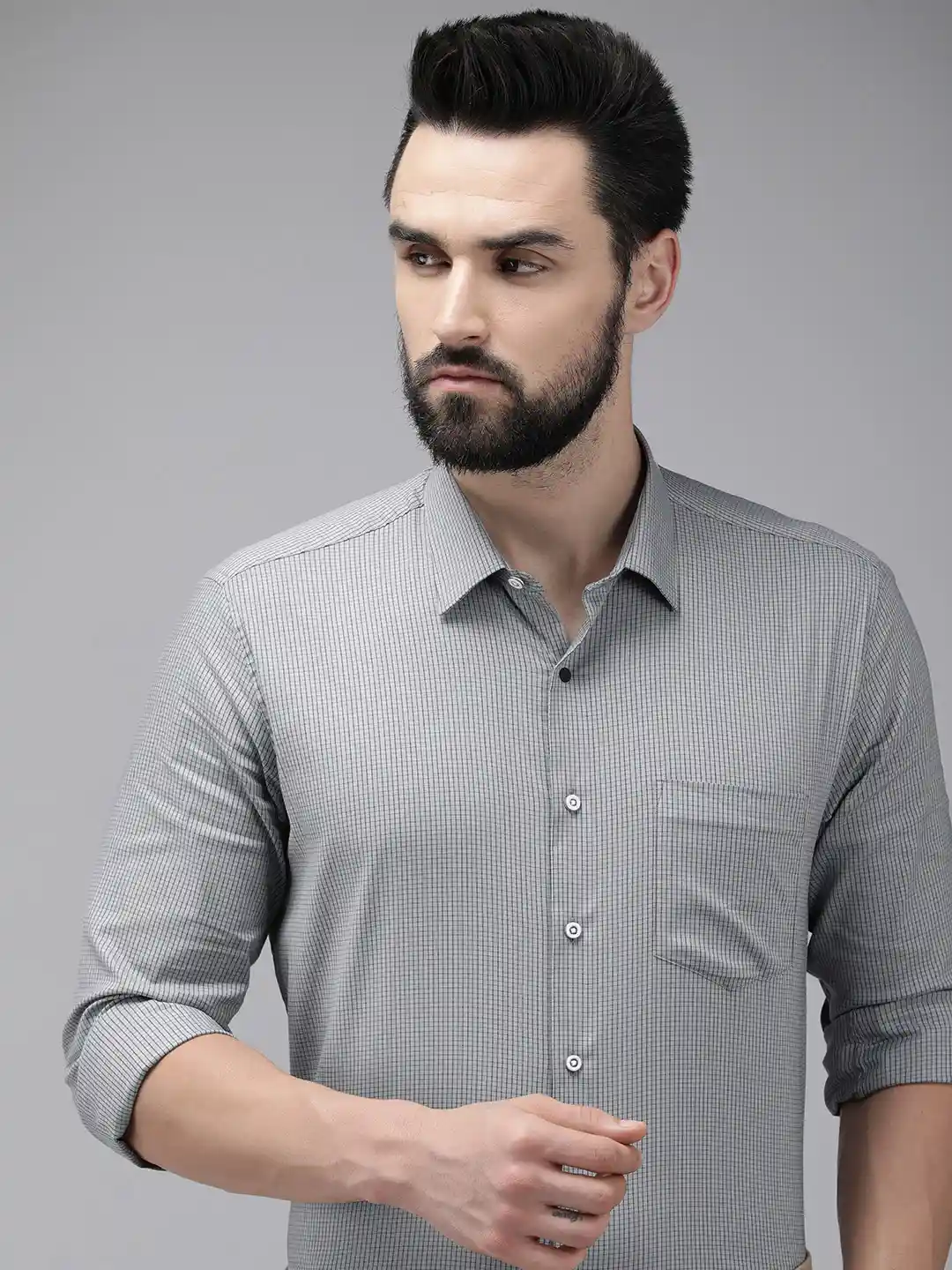 Buy Van Heusen Men Grey Checked Slim Fit Formal Shirt Shirts for