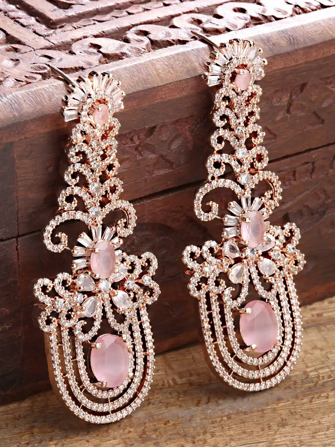 KARATCART Women Pink Rose Gold Contemporary Drop Earrings
