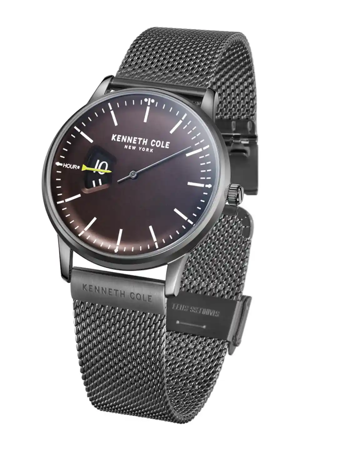 Buy Kenneth Cole Men Brown Dial Black Stainless Steel Bracelet