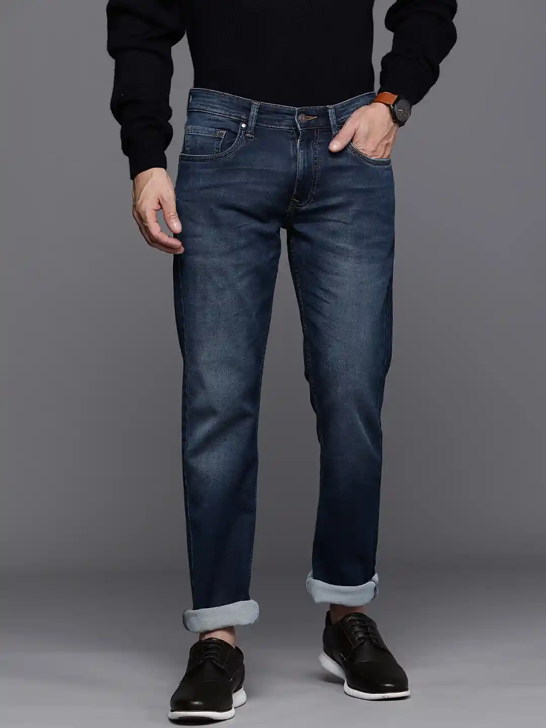 Buy Louis Philippe Jeans Men Navy Blue Slim Fit Mid-Rise Light
