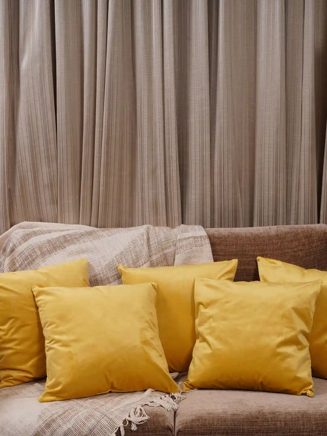 Buy HOMEMONDE Yellow Velvet Durable Piece Square Cushion Covers