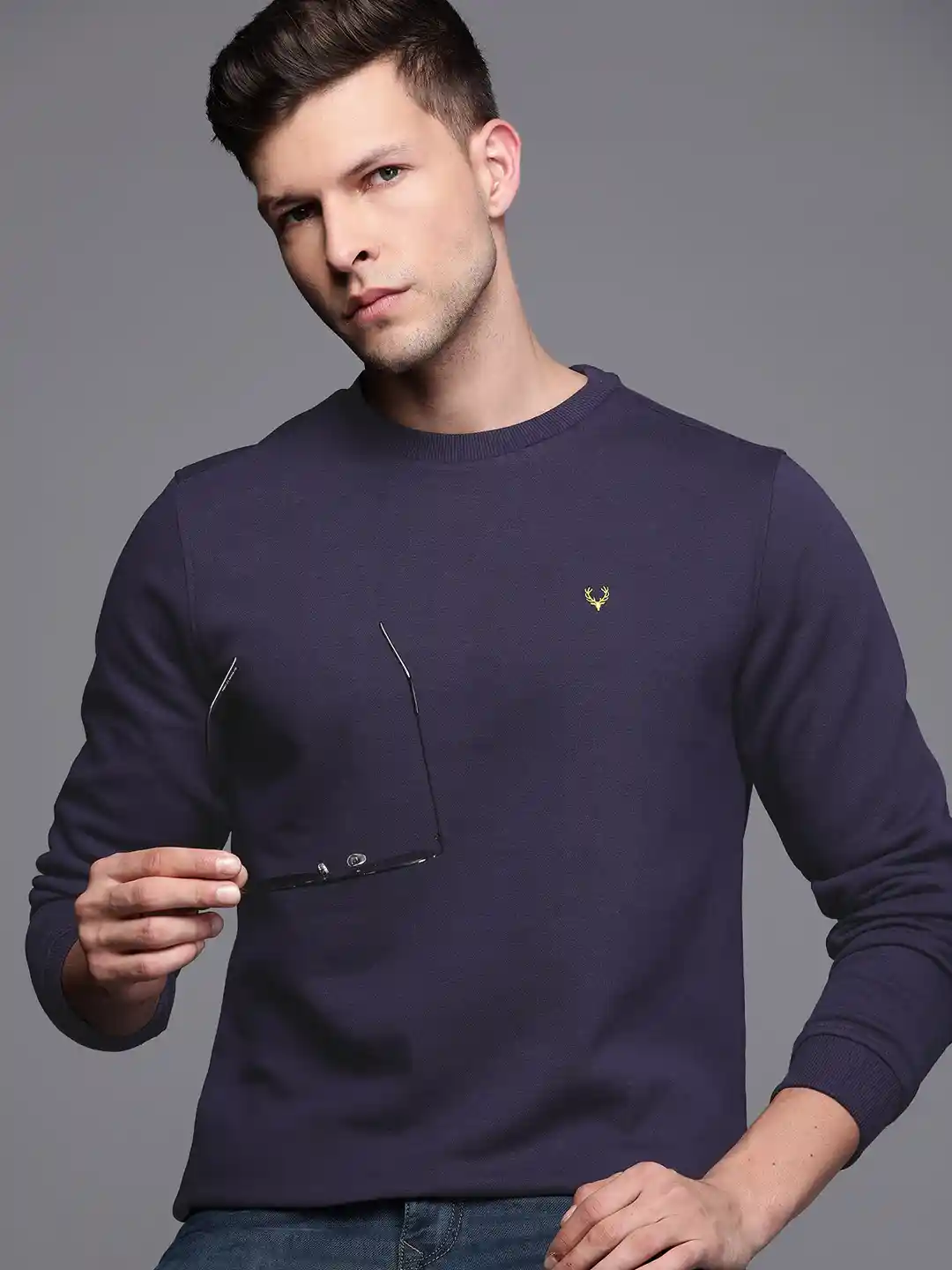 Buy Allen Solly Men Navy Blue Solid Sweatshirt Sweatshirts for
