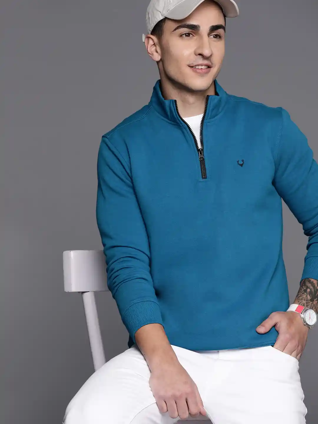 Buy Allen Solly Half-Zipper Solid Sweatshirt Sweatshirts for Men