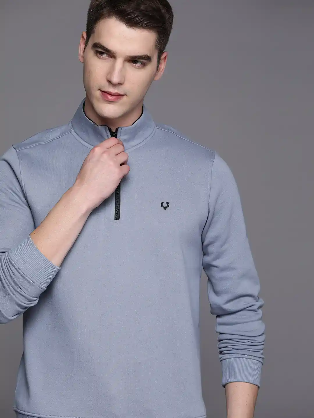 Buy Allen Solly Men Blue Solid Mock Collar Half Zipper Sweatshirt
