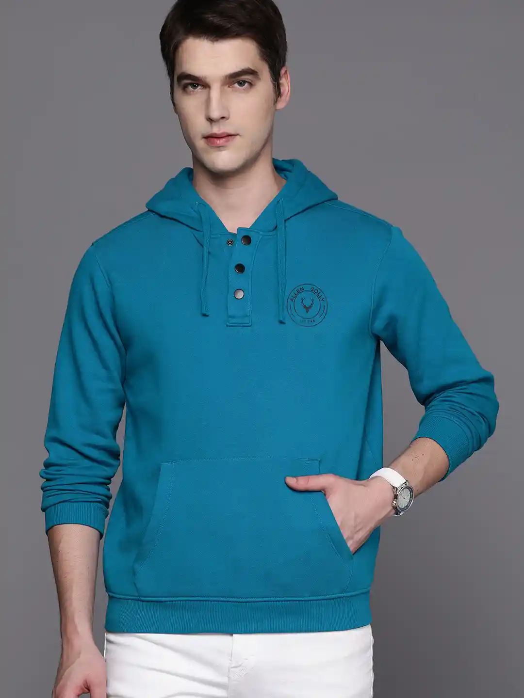 Buy Allen Solly Men Blue Solid Hooded Sweatshirt Sweatshirts for