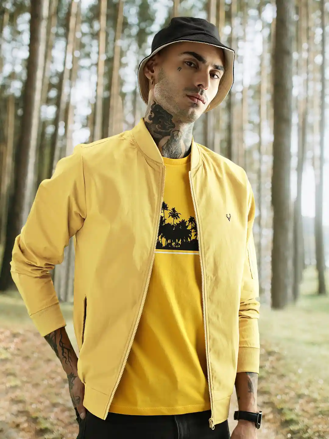 Allen Solly Men Yellow Solid Bomber Jacket