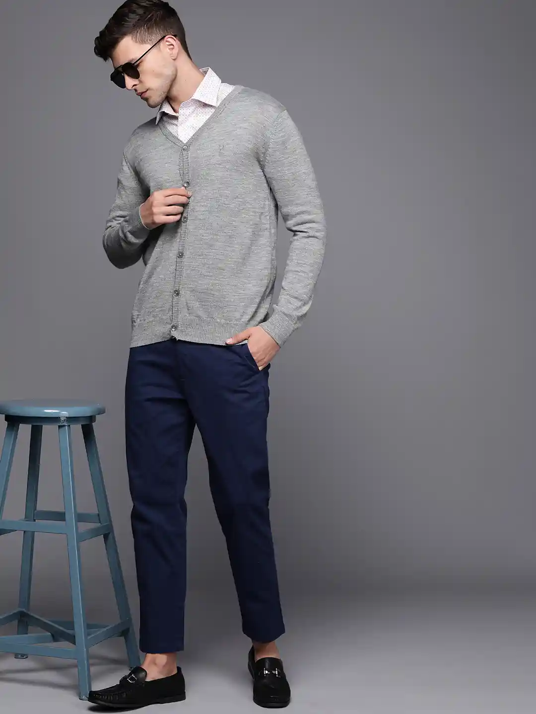 Buy Allen Solly Men Grey Melange Solid Cardigan Sweaters for Men