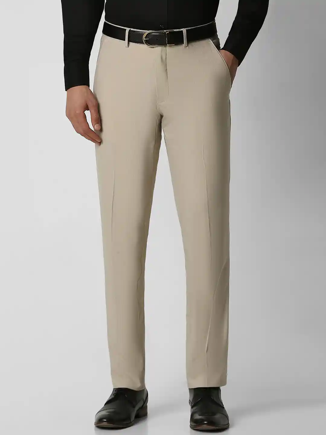 Buy Van Heusen Men Cream-Coloured Solid Slim Fit Formal Trouser