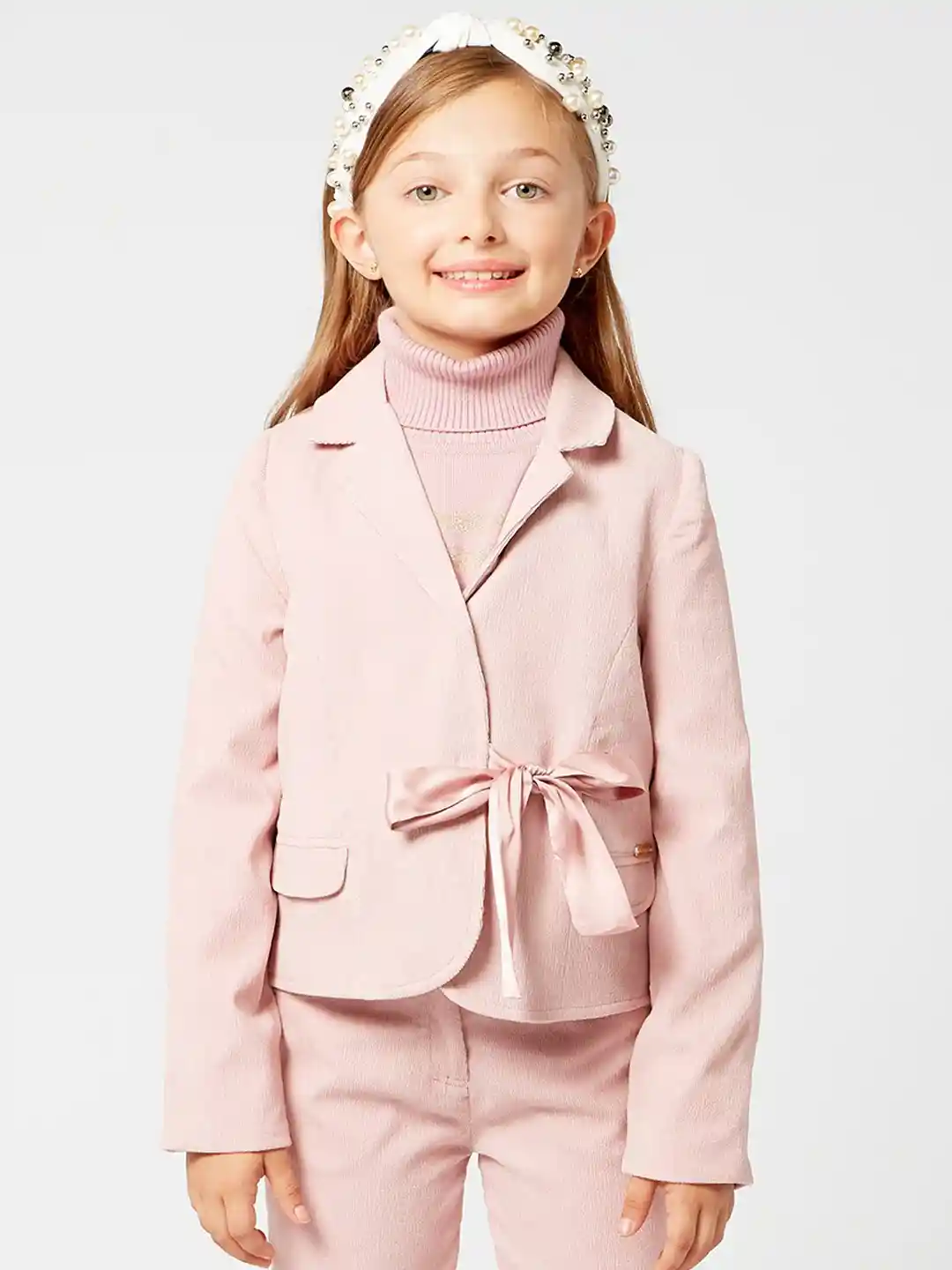 Buy One Friday Girls Pink Self-Design Casual Blazer Blazers for