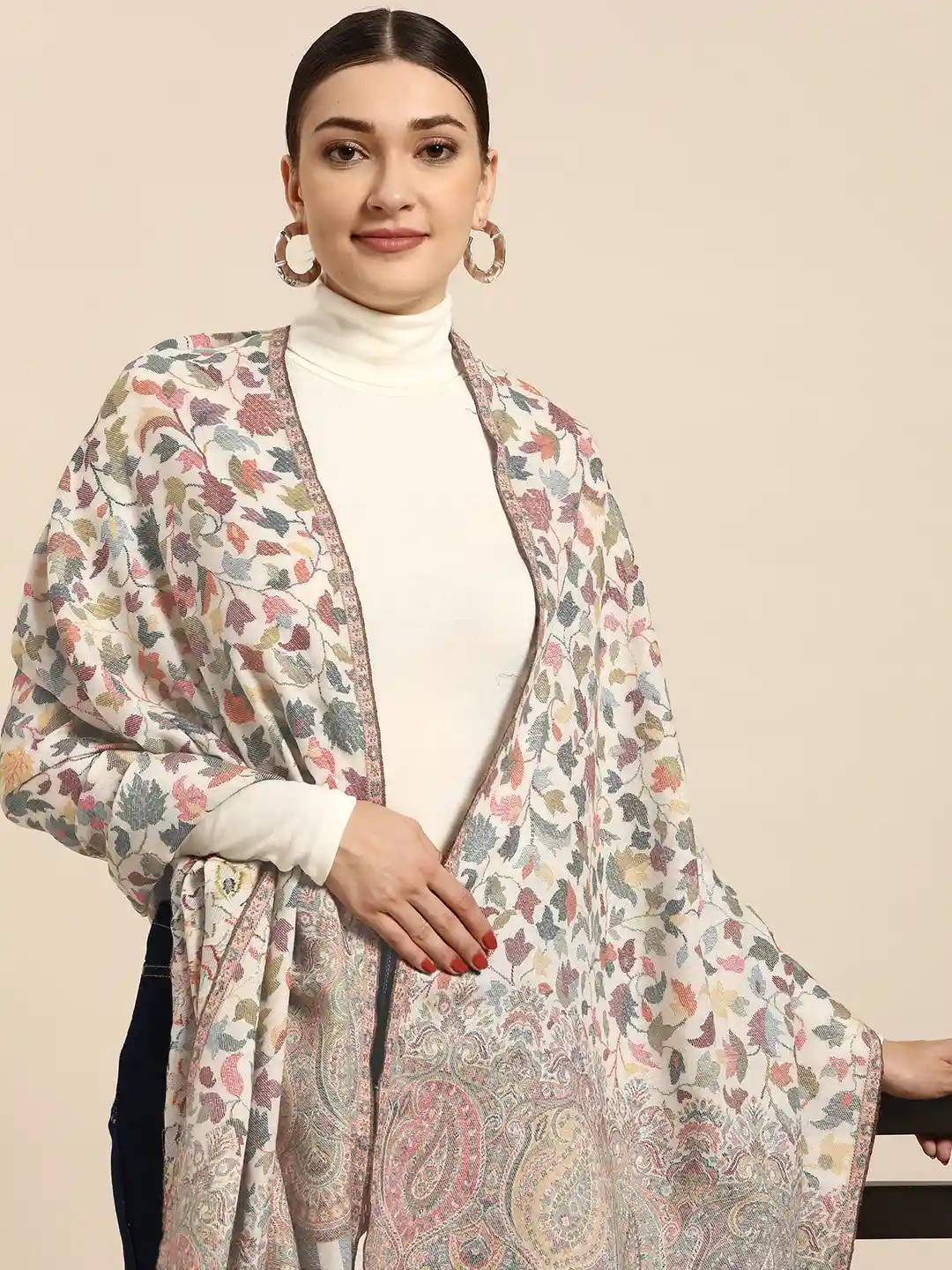 Buy Sangria Women White Woollen Kashmiri Kaani Weave Shawl Shawl