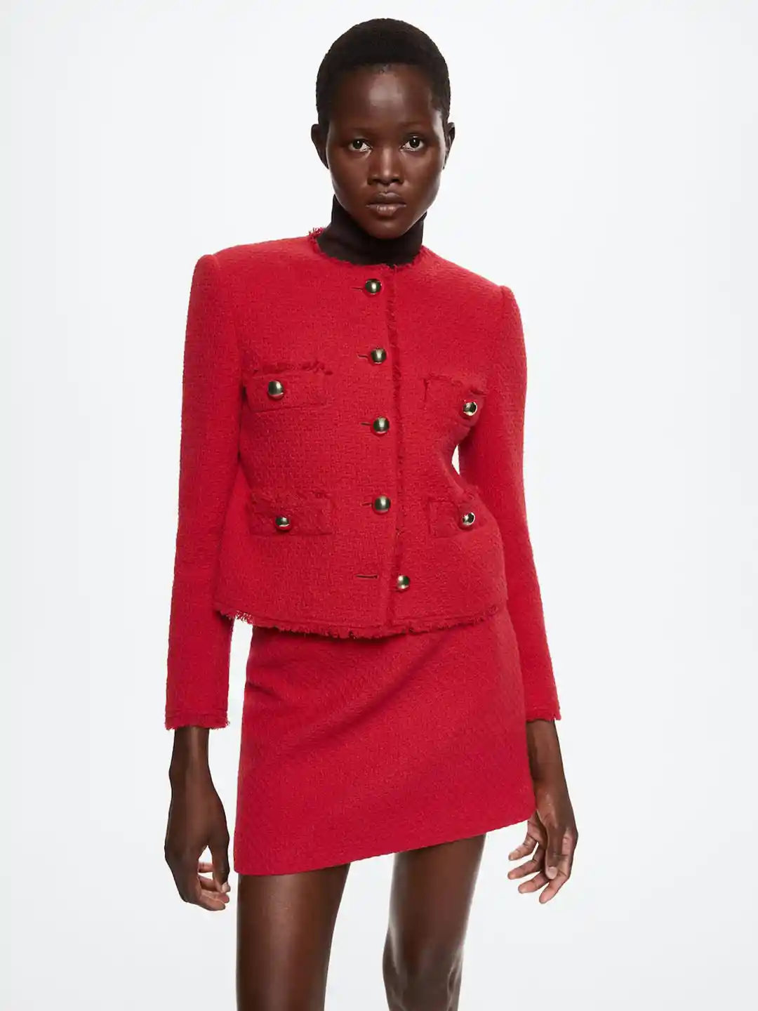 Buy MANGO Women Red Pocket Tweed Sustainable Jacket Jackets for