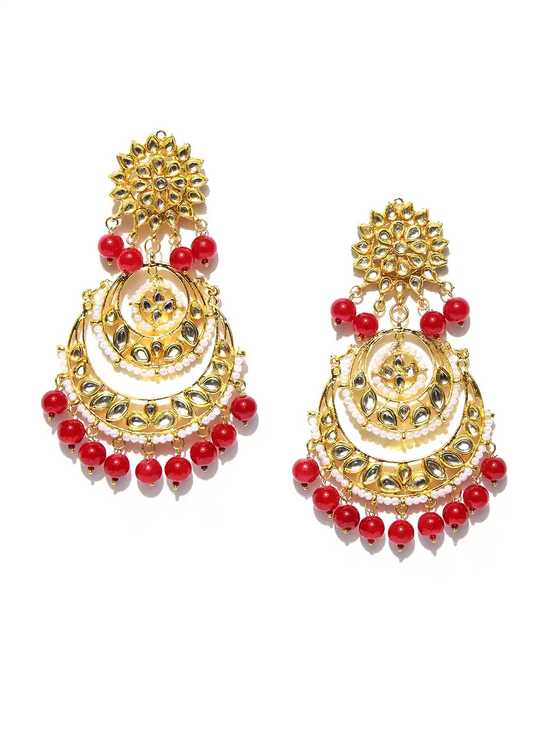Buy Zobby Gold-Toned Red Crescent Shaped Chandbalis Earrings