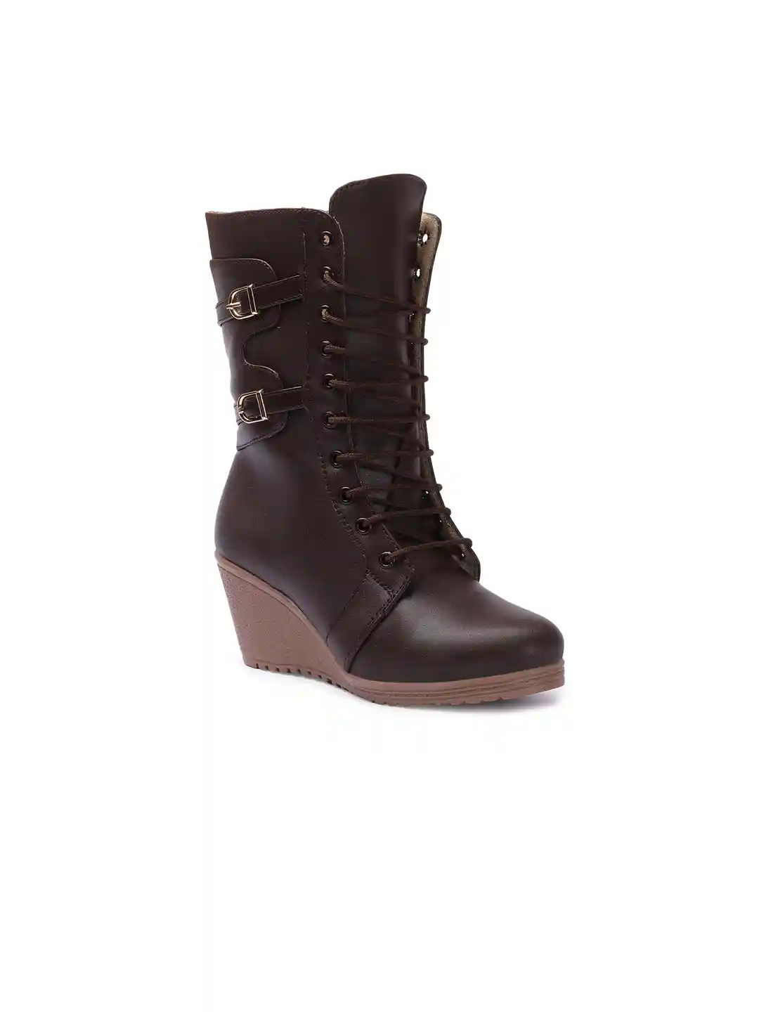 Buy Picktoes Women Brown Solid Wedge Heeled Boots Boots for