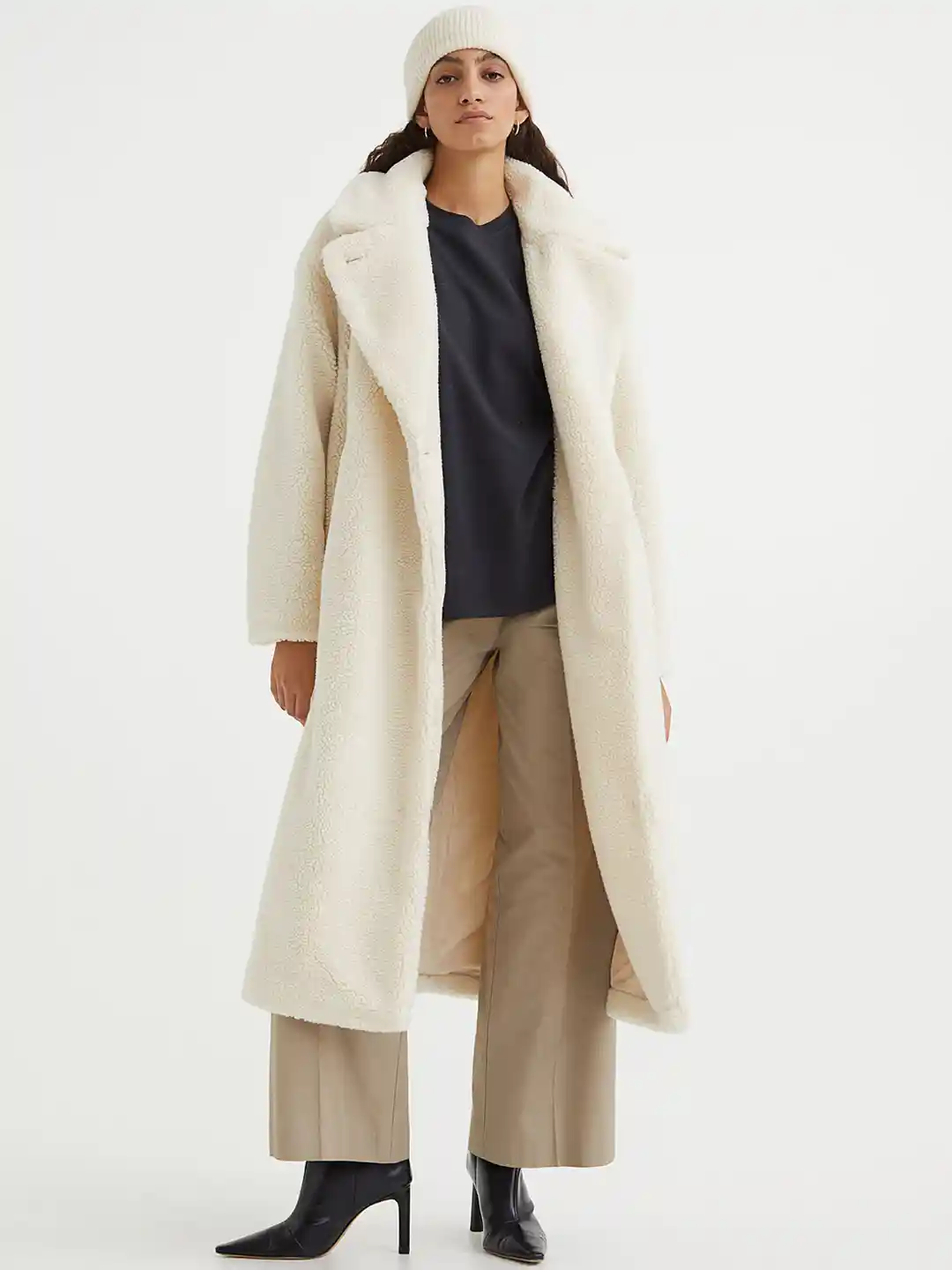 Buy H&M Women White Solid Teddy Coat Coats for Women 20411916