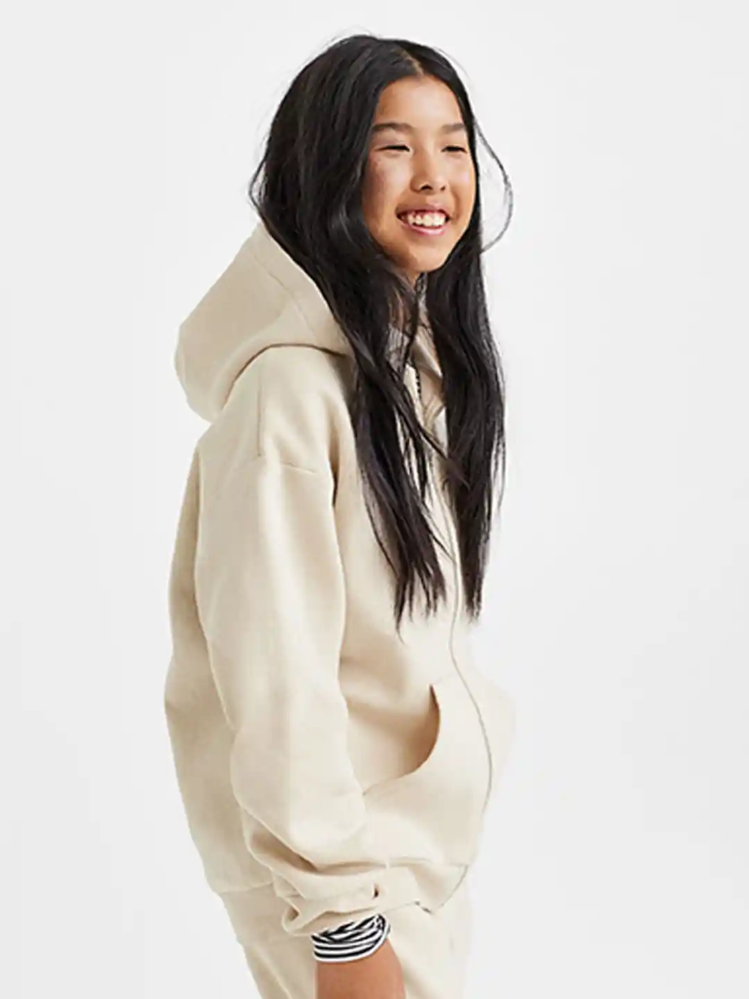 Buy H&M Girls Beige Oversized Zip-Through Hoodie Sweatshirts for