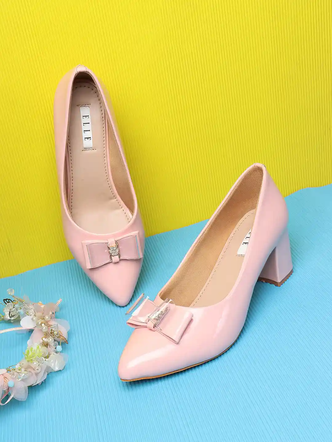 Buy ELLE Women Pink Embellished Block Pumps with Bows Heels for
