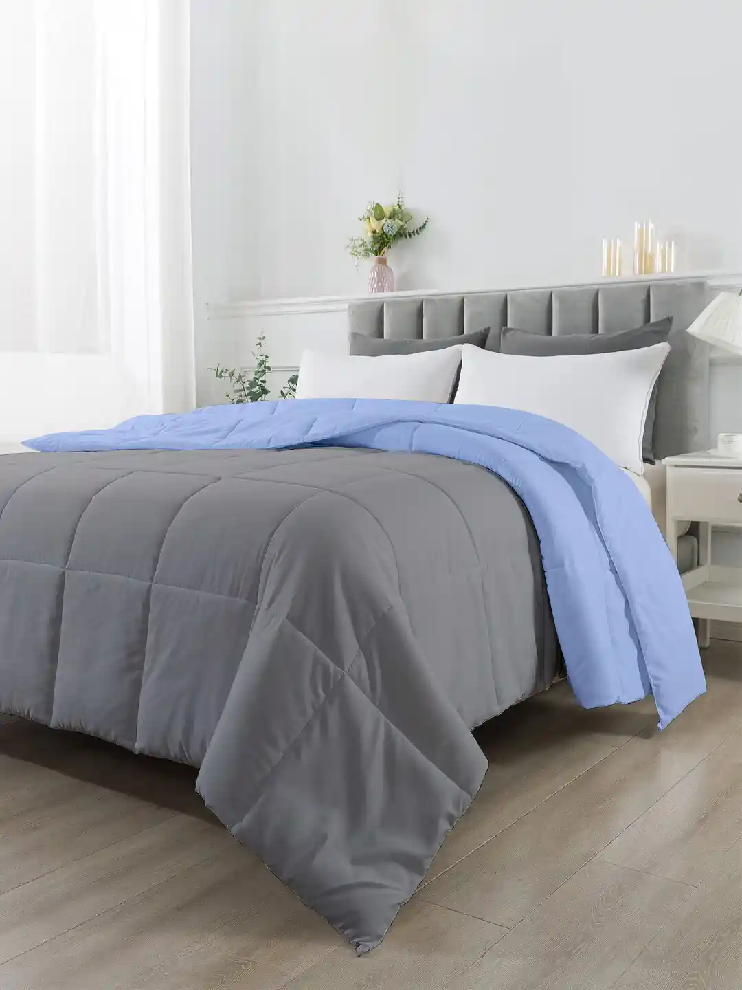 RAZZAI Blue Microfiber Mild Winter 210GSM Reversible Solid Comforters  Double Bed Comforter