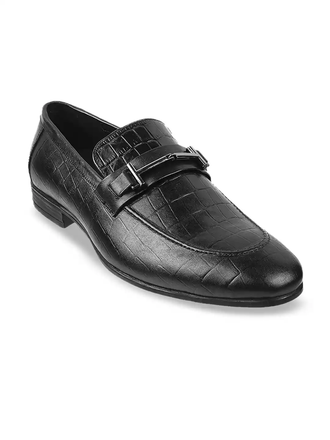 Buy DAVINCHI Men Black Textured Leather Loafers Formal Shoes for