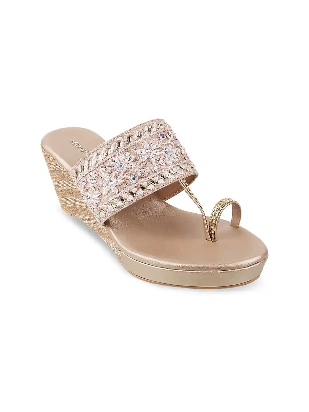 Womens Sandals Embellished Wedges Gold Rhinestone Wedges