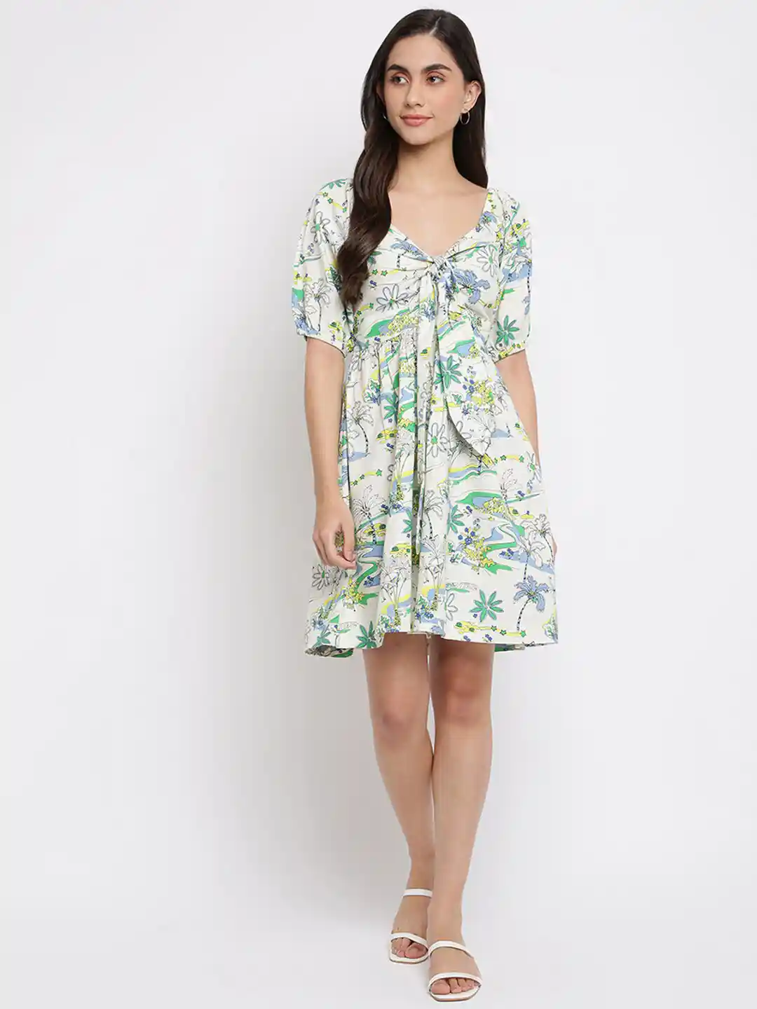 Buy Fabindia Women Off White Floral Cotton Dress Dresses for