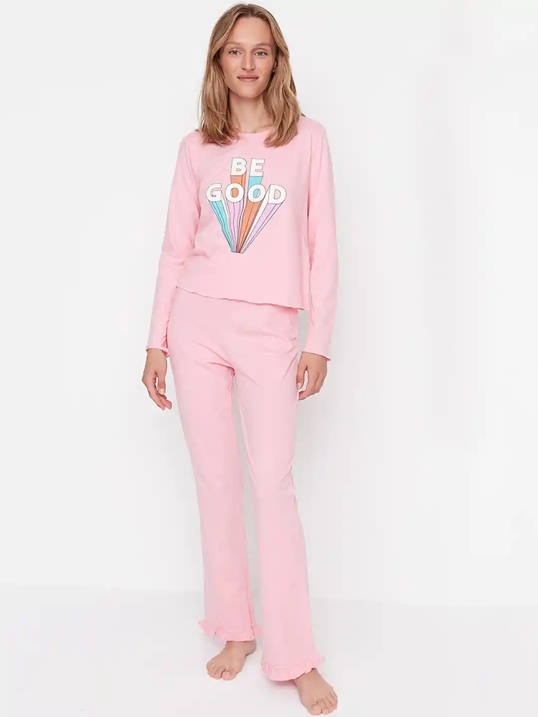 Buy Trendyol Women Pink Printed Pure Cotton Night suit Night