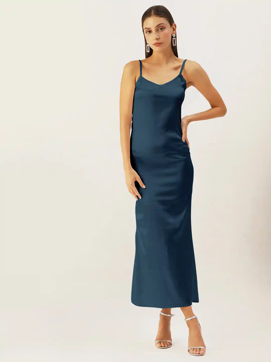 DressBerry Women Teal Satin Maxi Slip Dress
