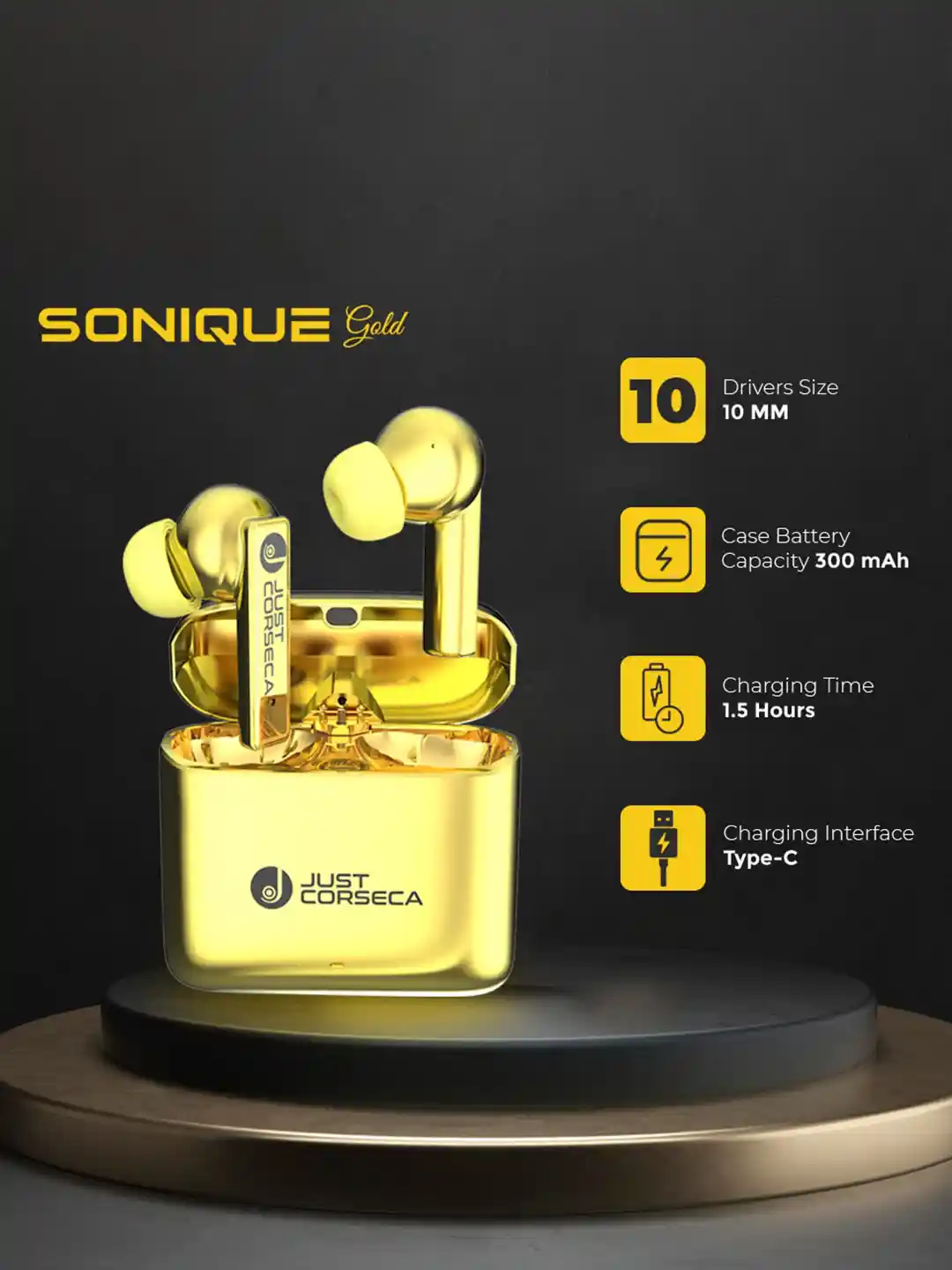 Buy JUST CORSECA Gold Solid Sonique Wireless Earphones