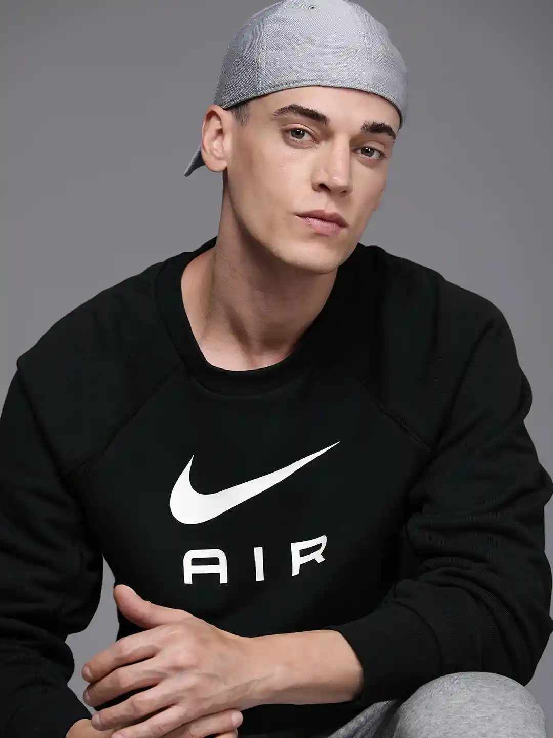 Buy Nike AIR Men Black Brand Logo Printed Loose Fit Pure Cotton T