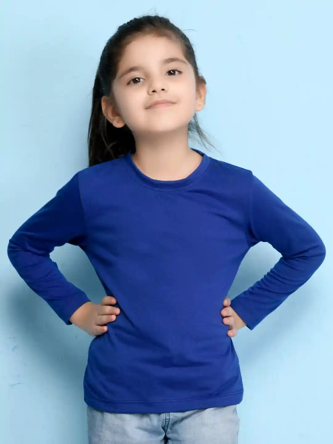 Buy NUSYL Girls Blue Solid Long Sleeves T-shirt Tshirts for