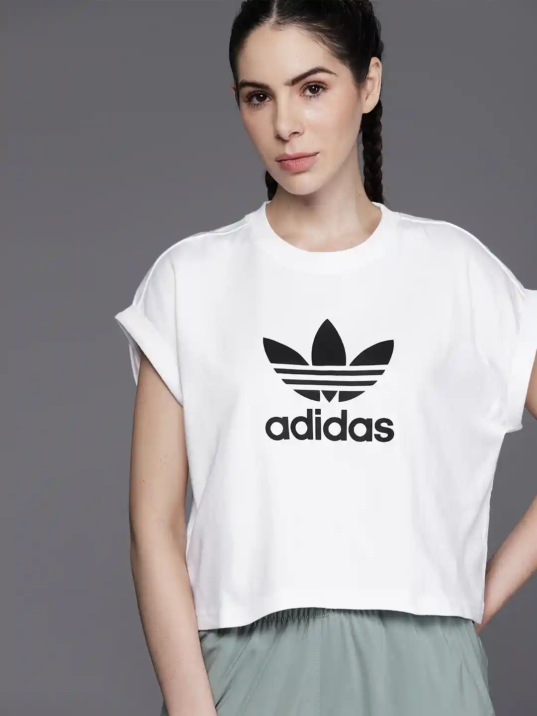 Brand Adidas Adidas White Crop Hoodie ADIDAS Originals Brand Logo