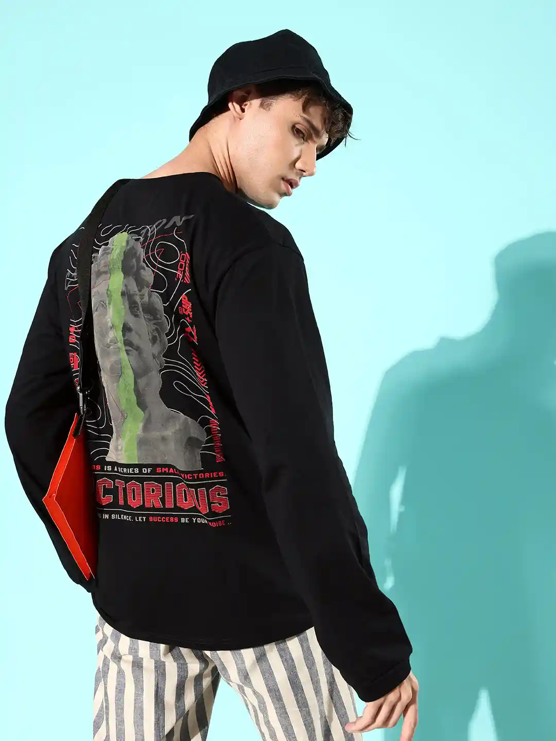 Difference of Opinion Men Pure Cotton Printed Applique Oversized T-shirt