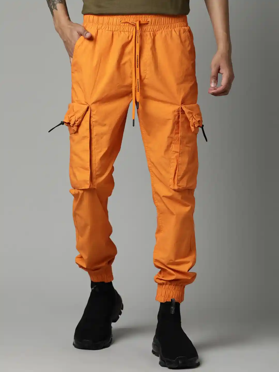 Buy Breakbounce Men Orange Solid Slim Fit Cotton Cargo Joggers