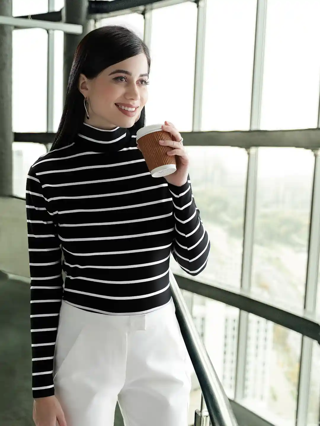 Buy Marks Spencer Women Black White Striped Top Tops for