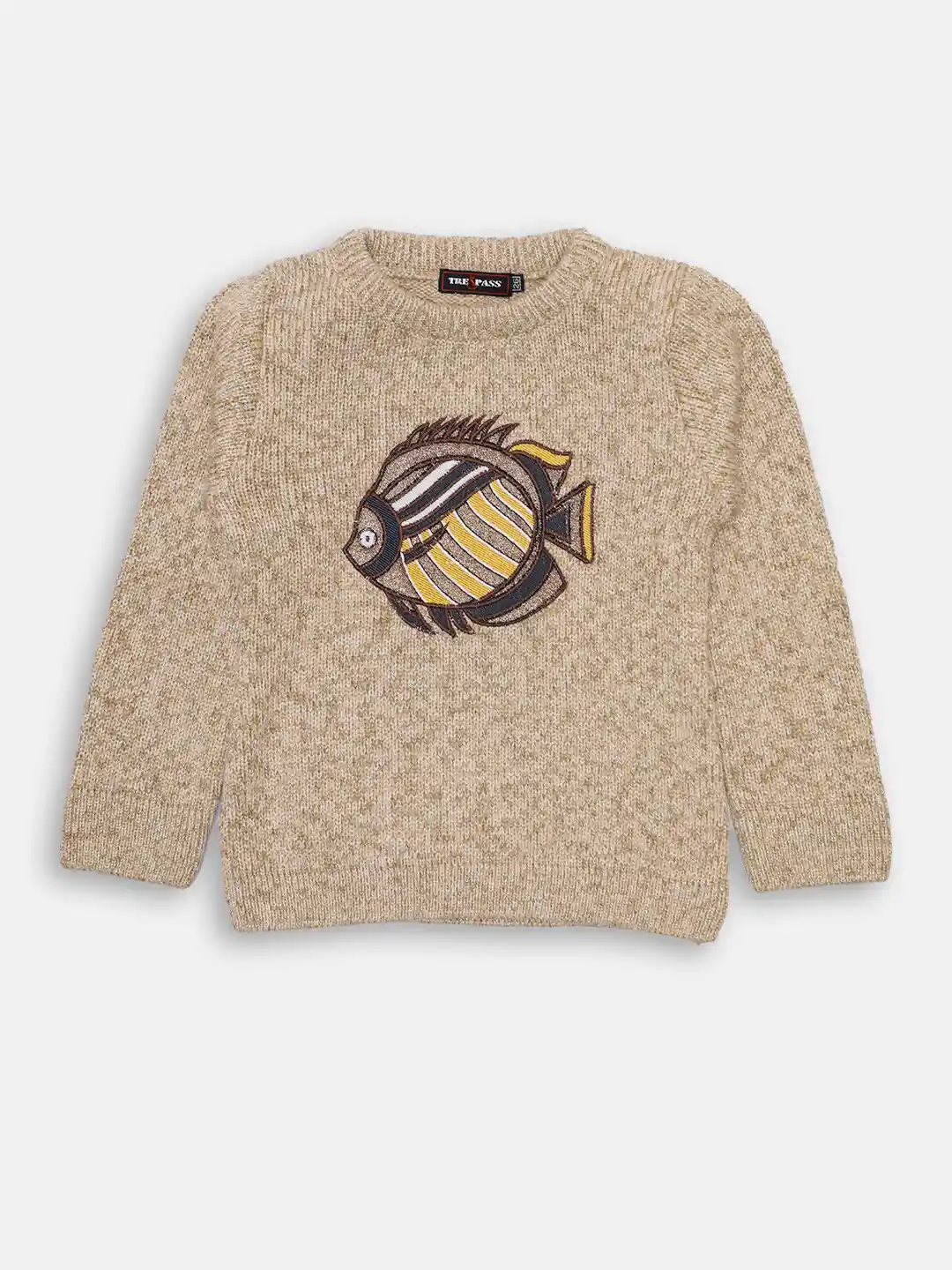 Buy TRE&PASS Girls Beige Woolen Animal Print Winter Pullover