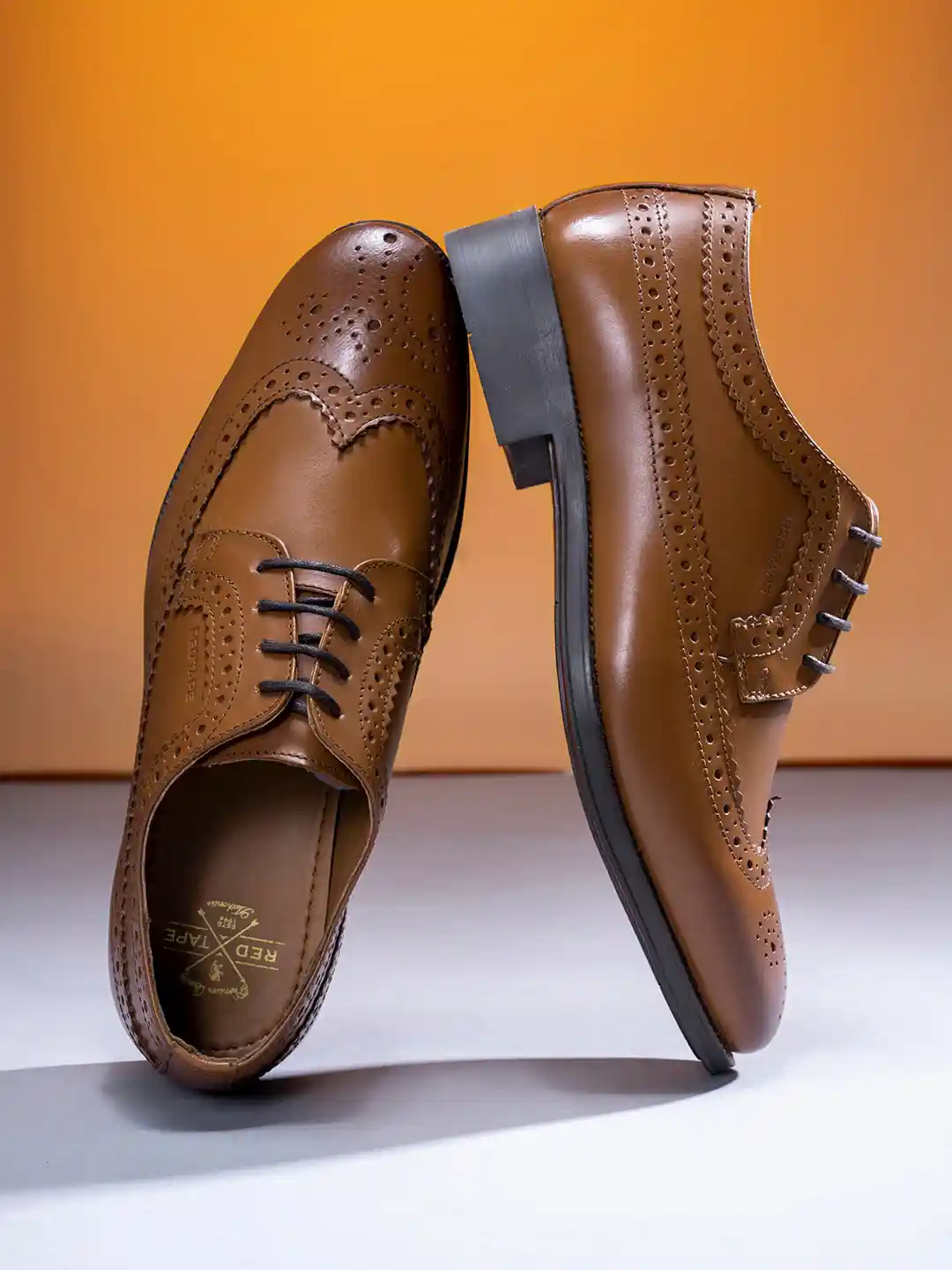 Dress Shoes Light Tan Brogue Shoes Red Tape Men Tan Colored Solid