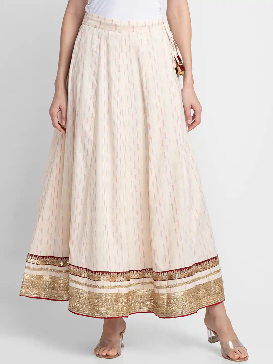 Buy Globus Women Off White Self-Designed Pure Cotton Ethnic Skirt