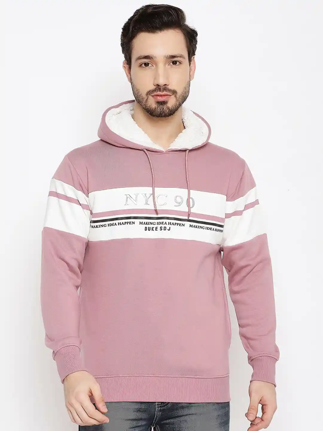 Buy Duke Men Pink Colourblocked Hooded Fleece Sweatshirt