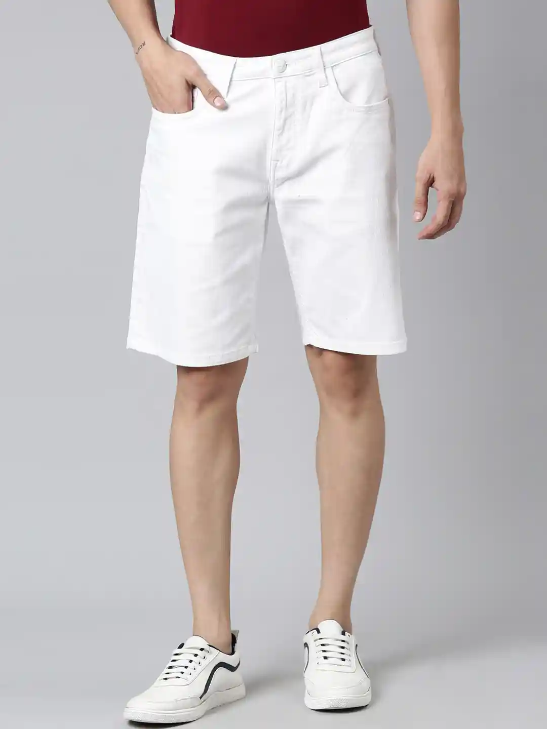 Buy American Bull Men White Slim Fit Denim Cotton Shorts Shorts