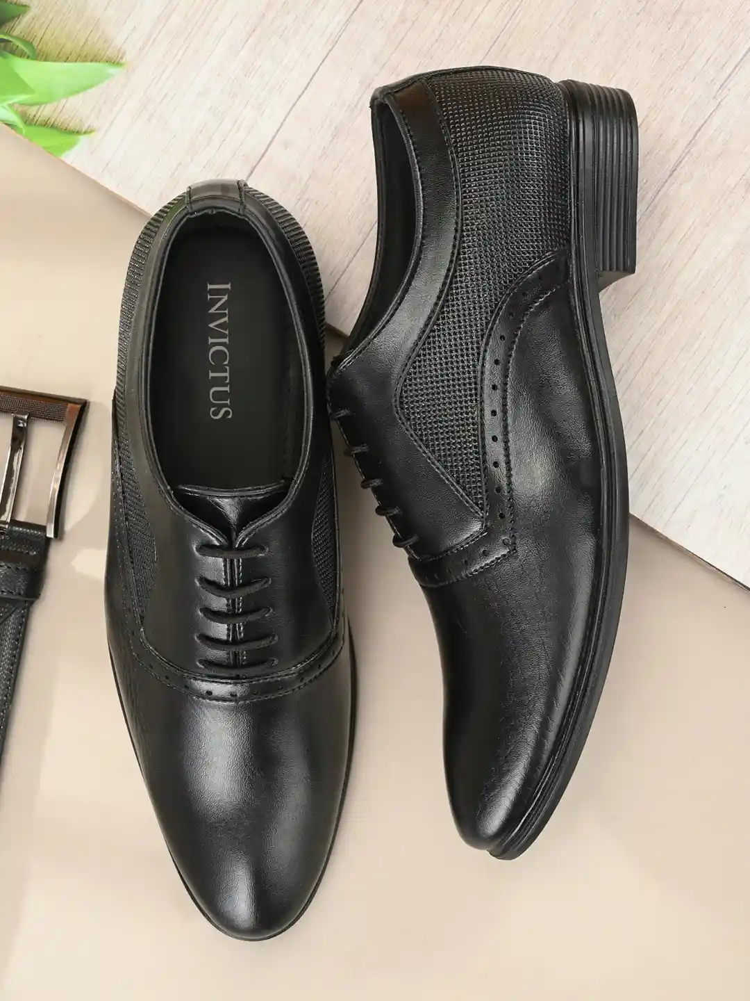 INVICTUS Men Black Solid Synthetic Leather Formal Derby Shoes