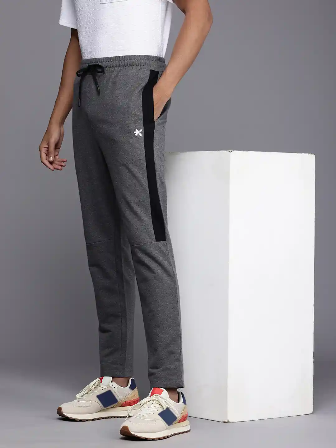 Buy HRX By Hrithik Roshan Men Striped Black Heather Terry Track