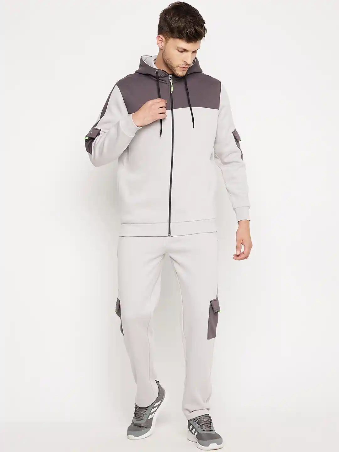 Buy EDRIO Men Grey Grey Melange Colour-Blocked Zip Up Fleece