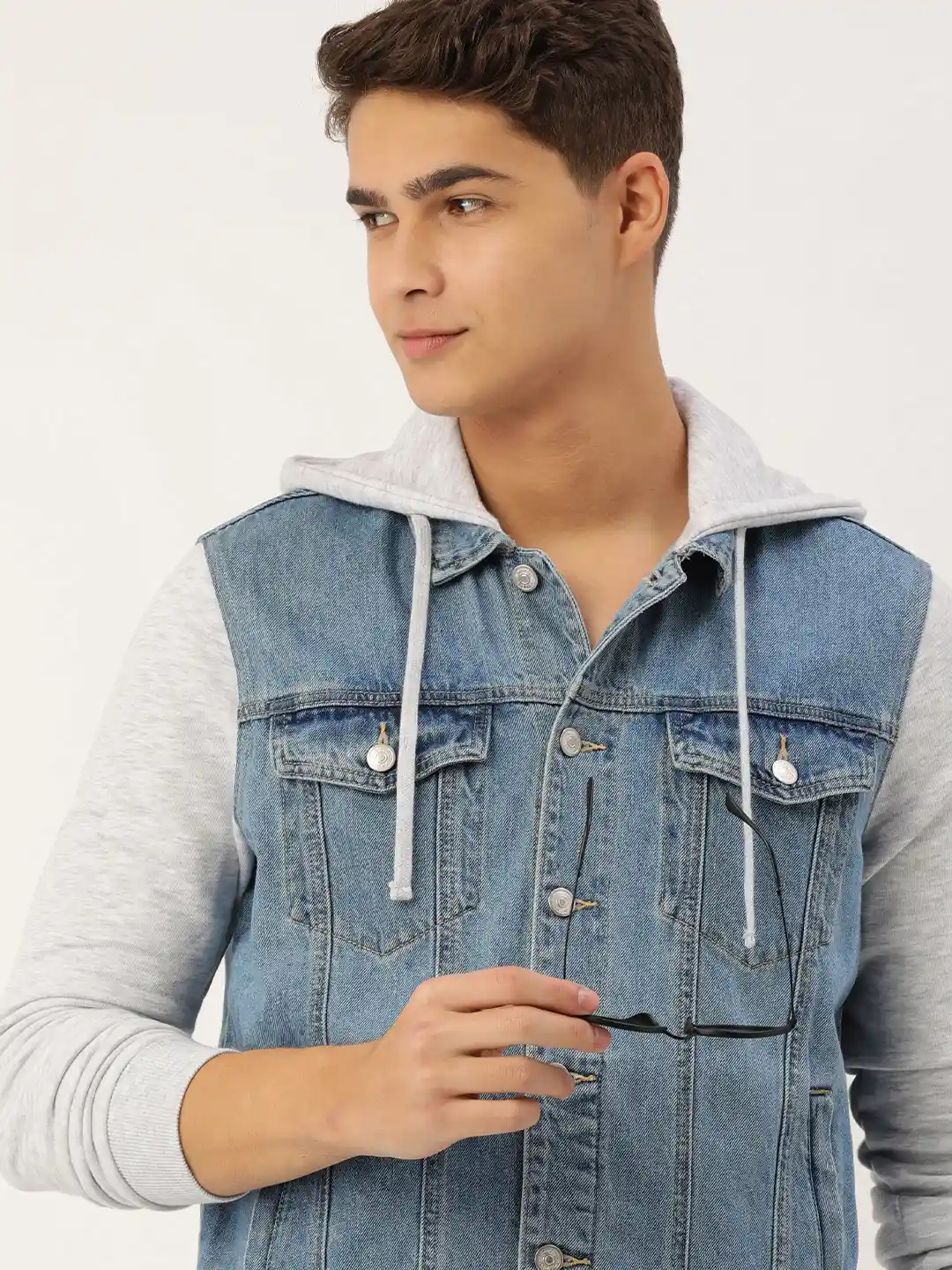 Buy FOREVER 21 Men Blue Washed Hooded Denim Jacket Jackets for
