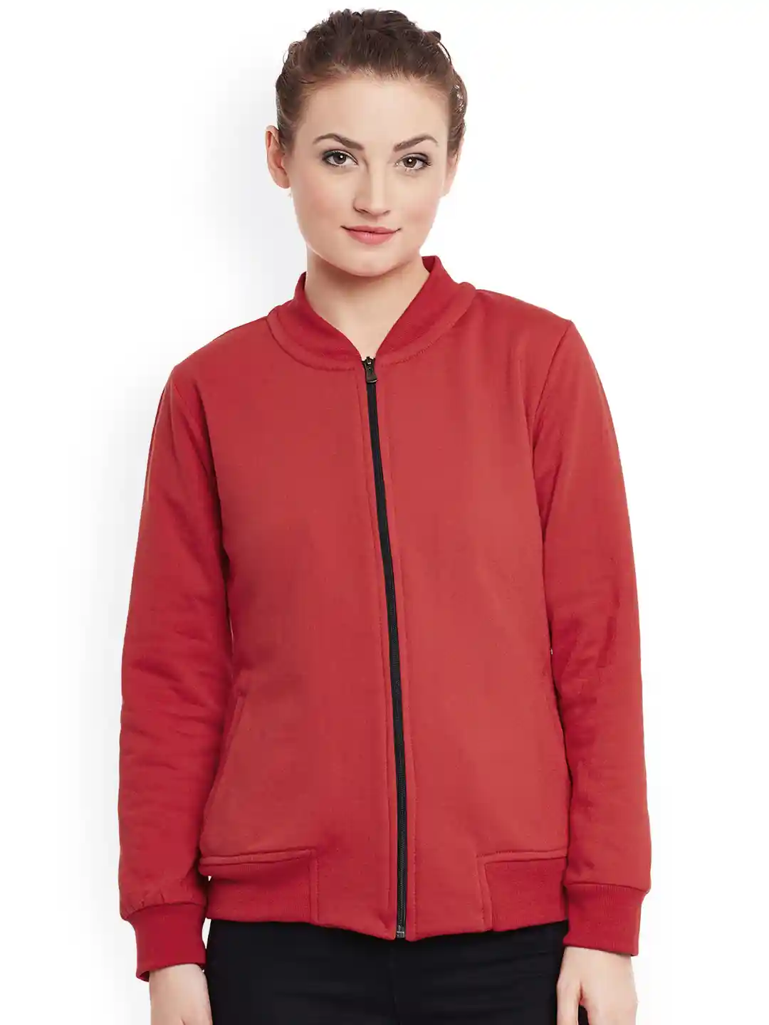 Buy Belle Fille Women Red Solid Bomber Jacket Jackets for Women