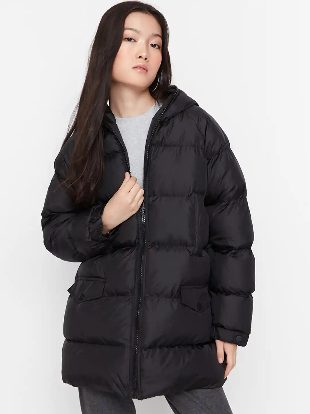 Buy Trendyol Hooded Long Sleeves Longline Puffer Jacket Jackets