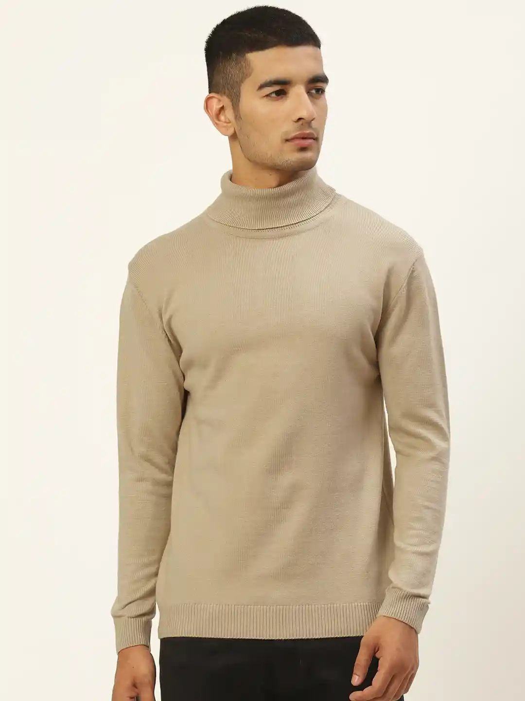 Buy RVK Men Beige Turtle Neck Solid Pullover Sweaters for Men