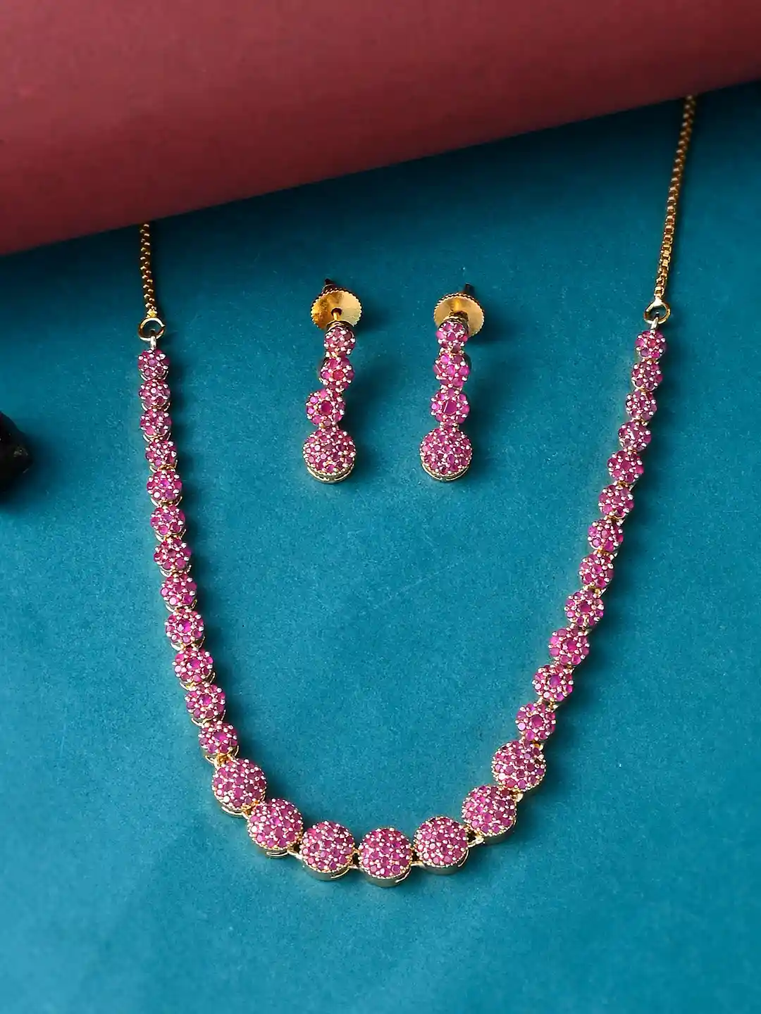 Voylla Gold-Plated Pink CZ-Studded Jewellery Set