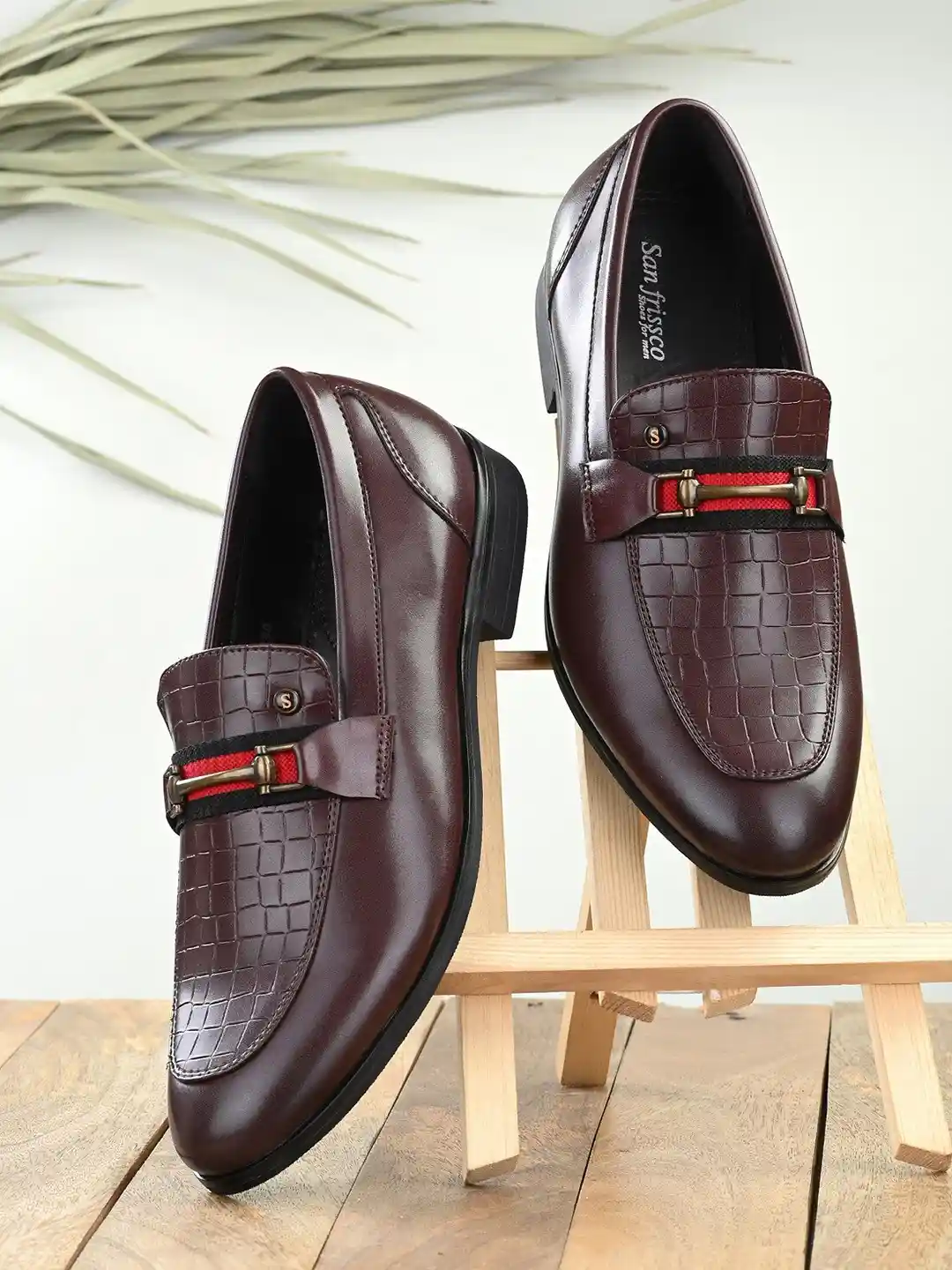 Buy San Frissco Men Maroon Textured Formal Loafers Formal Shoes