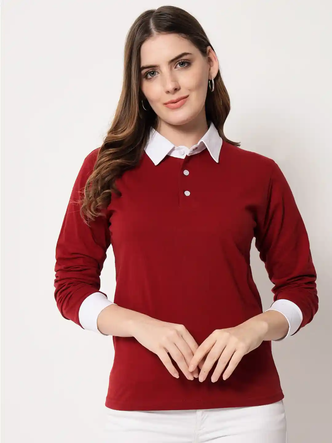 Buy Viral trend Women Maroon Polo Collar T-shirt Tshirts for
