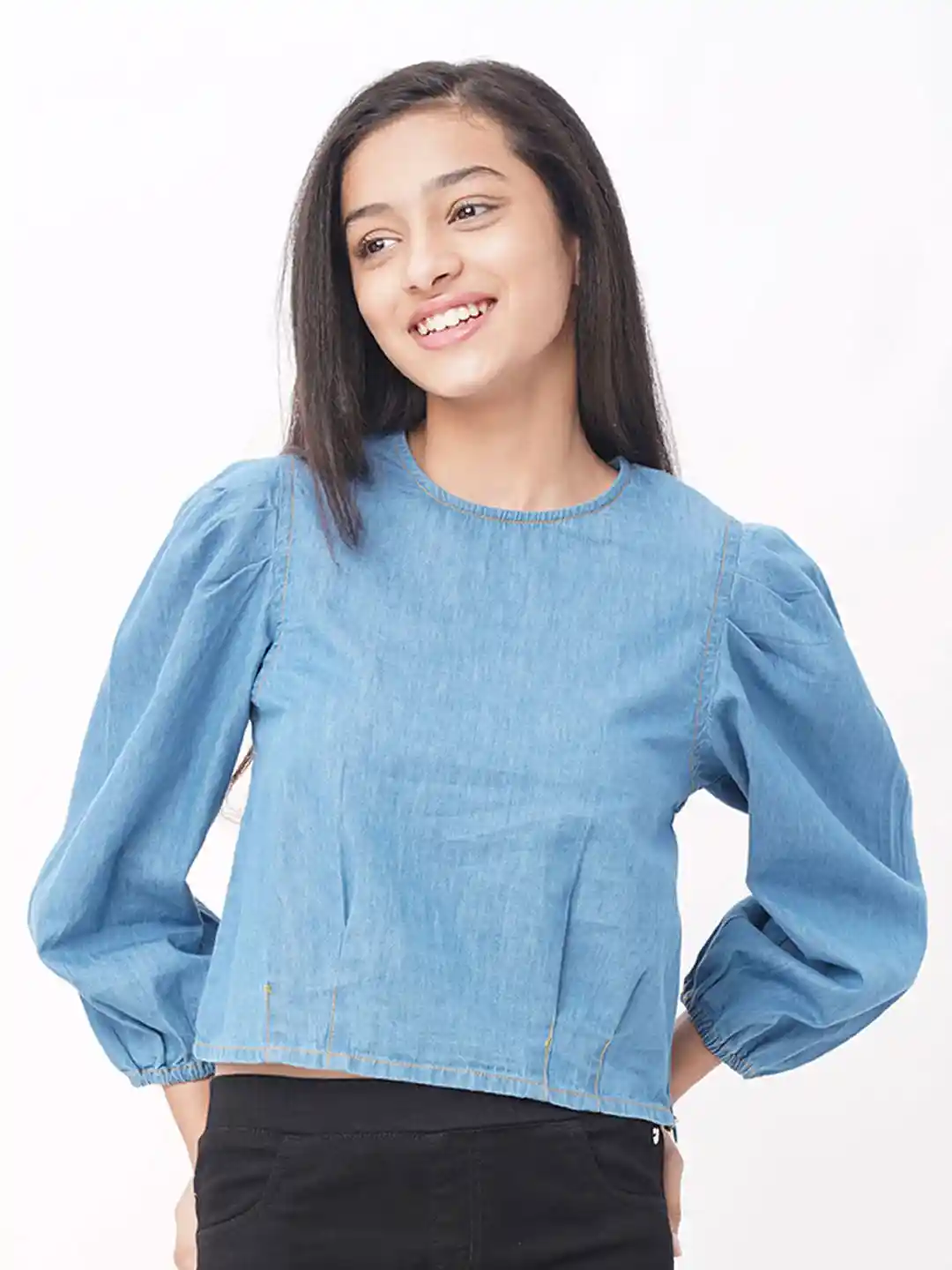 Buy edheads Girls Blue Denim Pure Cotton Top Tops for Girls
